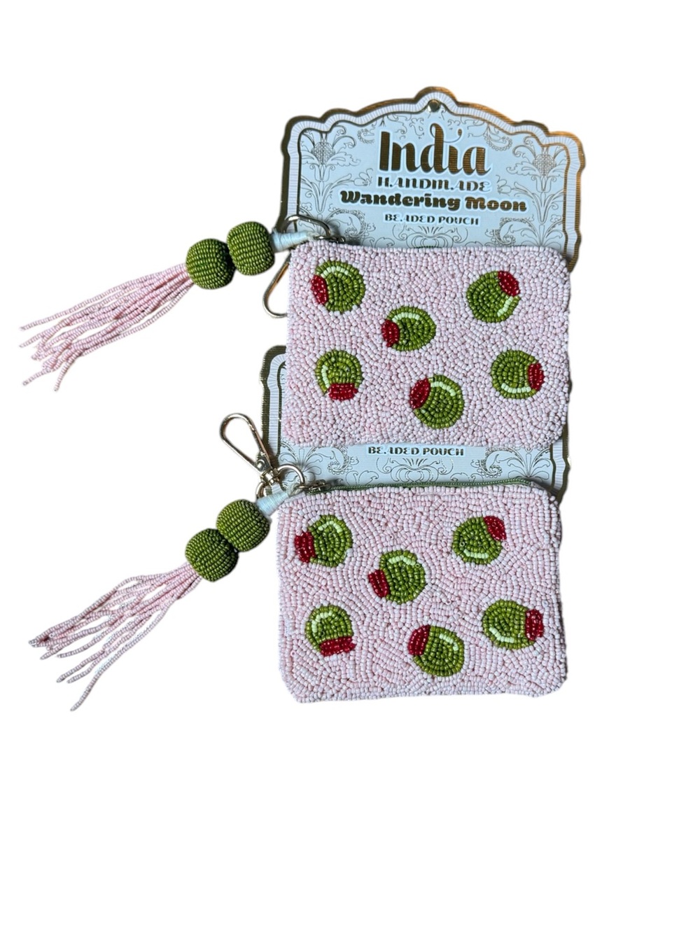 Set of 2!  VIRAL Beaded Pink Tassel Pouch with Martini Accents—NWT